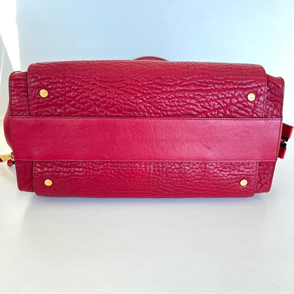 CHLOE Dree Red Structured Pebbled Leather Gold Hardware Shoulder Tote Satchel